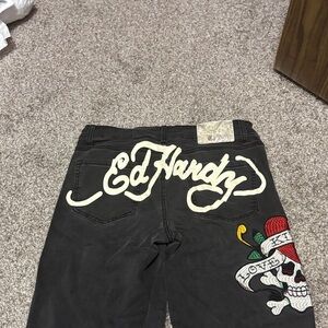 Ed Hardy Dark Jeans with Skull and Heart Design